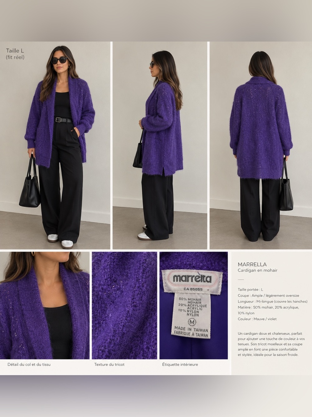 Open-Front Purple Fuzzy Knit Cardigan